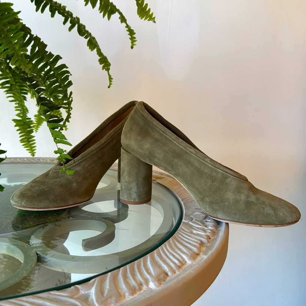 COS olive green block heels LEATHET